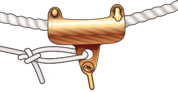 ABI’s bronze Anchor Rode Rider, not to be used on chain rode, has an eye for the adjusting line as well as a shackle for attaching the weight.