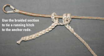 Use the braided section to tie a running hitch to the anchor rode.