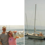 Bob and Cheryl Yagelski, facing page, getting ready to re-christen Mistral, below, on Lake George, New York.