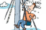 Illustration of a man fixing a mast