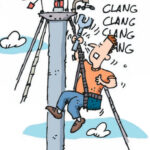 Illustration of a man fixing a mast