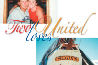 A picture of the boat Seguin and a picture of Katie and Justin