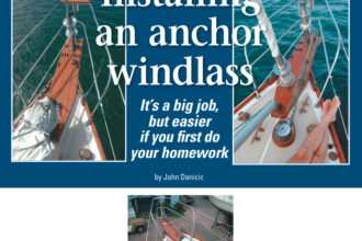 John’s Cape Dory 36, in top photos, before and after the installation of an anchor windlass. He selected a vertical windlass after considering both types. A horizontal windlass is shown above.