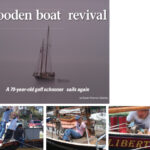 Just another foggy day in paradise, above. It takes two men and a boy to adjust the headstay on a big schooner, right: Nick; his son, Ray; and friend and dockhand, Ed. Daughter Stephanie relaxes aboard after a long sail to a wooden boat festival, center. Nick polishes a bronze windlass, far right.