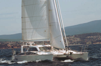 Steve and Dorothy Darden’s 52-foot Morrelli & Melvin- designed catamaran, Adagio, averaged 190 to 200 miles per day while crossing the Pacific the “wrong way.”
