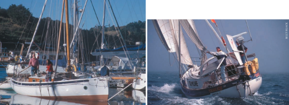 Lin and Larry Pardey’s Taleisin, at left, has circled the globe and doubled the Horn. Scott and Kitty Kuhner’s Valiant 40, Tamure, below, has sailed more than 100,000 nautical miles, completing a circumnavigation and competing in numerous demanding offshore races.