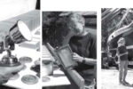 Alpenglow’s reading lamp, above. Marie holds a completed cabin light, at right, while others await their turn on the sunning table. Company co-founders and sailors, Bob and Marie Stoeckley, on facing page with their Kent Ranger.