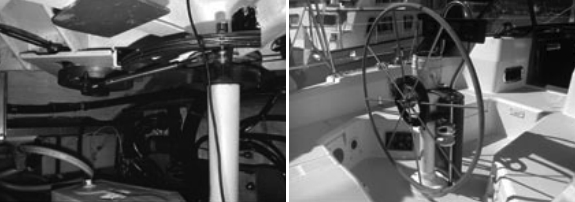 A belowdeck pilot, at left, is more expensive and harder to install, but it is also more rugged and reliable. A cockpit pilot, at right, costs less and is easier to install. There is no free lunch, however. Most of these are too delicate for offshore work. Also, when choosing an autopilot to install on your boat, remember that not all cockpit wheel pilots fit all steering pedestals.