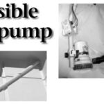 Greg used a heat gun, at left, to bend PVC pipe to fit his bilge. The pump and switch are held to the pipe with clamps, above at left. A thumb-screw release allows for quick access, above at right.
