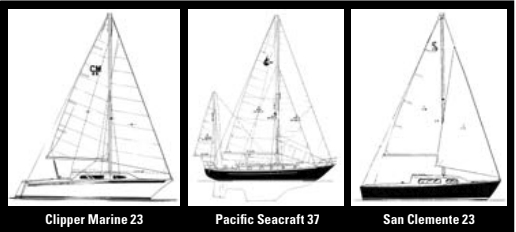 Clipper Marine 23, Pacific Seacraft 37, and San Clemente 23