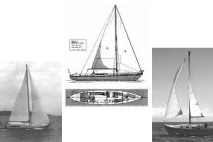 Oceanus, at left and above, the Bill Garden-designed and -owned sloop that first caught young Bob Perry’s eye. Buccaneer, another Garden design, at right