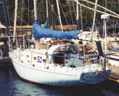 Haulback, with its sparkling blue paint, at the Royal Victoria Yacht Club prior to this year’s Singlehanded Transpac Race.