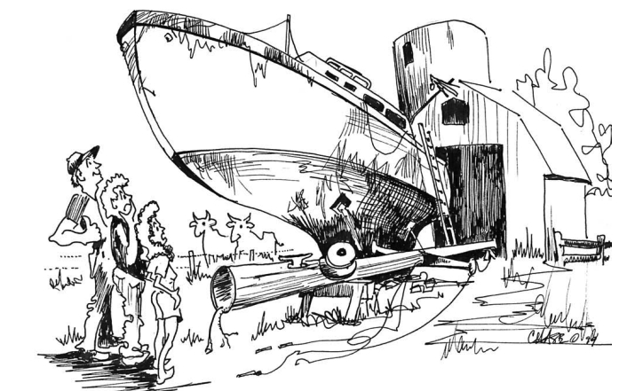 Drawing of a boat in disrepair
