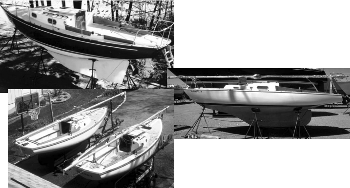 No matter what your point of view, an Alberg boat has distinctive lines and shared characteristics. Clockwise from top left: a Bristol 27, Watercolors; a Pearson Electra, Spindrift; and a pair of Cape Dory Typhoons, Moana and Hornet.