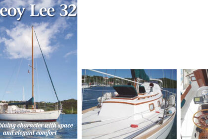 Zephyr, Bruce and Cheryl Horton’s Cheoy Lee 32, at anchor in Lupéron Harbor, above. From the moment Cheryl saw this boat, she knew it was the one. Zephyr had already traveled widely with two previous owners, but the Hortons have added to her sailing résumé. More exterior shots, on facing page.