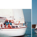 Facing page, Bob and Fran Decker aboard their Cheoy Lee 35, Double Decker, off Key West. They made two Caribbean cruises and lived aboard the sloop for seven years before moving ashore in the Florida Keys. At left, Double Decker, ghosts along in light air. Both licensed captains, the Deckers use the sloop as a vacation getaway in Key West and also offer charter cruises.