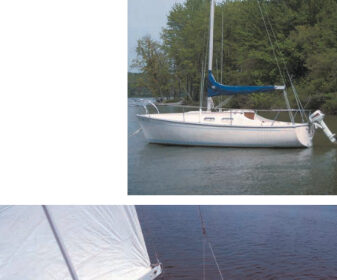 One of a few sailboats built by a car company is Frank and Judy Moser’s 1978 Chrysler 22, above. The cockpit is 6 feet in length, but is swept by the long tiller, which tends to interfere with passengers and crew, at left. Yet Frank and Judy say, “There is nothing we don’t like about this boat.” When asked about the swing-keel cable hum, Frank replies, “It’s music to my ears.”