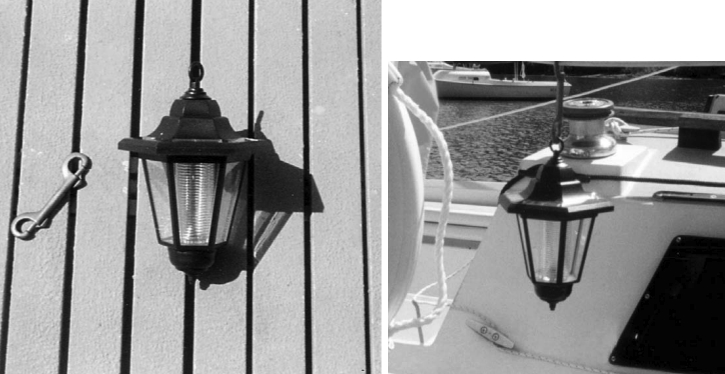 Pictures of a garden light repurposed into a cockpit light
