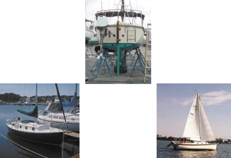 Vela, the Harris’ Com-Pac 23, at left, is a lot of boat in 23 feet. John and Joyce Schnoering’s 1998 Com-Pac 23 diesel, below left. Debi and Gerry Sutton’s Windrose, below right, a 1985 model, cruises on the Patuxent River in Maryland. They enjoy gunkholing on the creeks and rivers off the Chesapeake Bay.