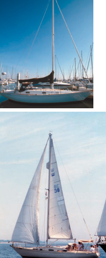 Contessa, Gerry and Allan Hodge’s Contessa 32, above, sails in the San Diego area. Richard Whitehouse’s Ceres, at right. Richard sails in the area of Pamlico Sound.