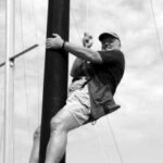 No problem winching Bill up the mast with the electric drill.
