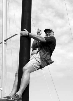 No problem winching Bill up the mast with the electric drill.