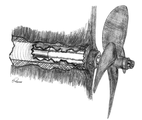 Replacing Cutless bearings mounted in a shaft log may require shaft removal