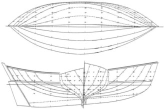Sunshine: With a displacement of 23,900 pounds on a 30 foot 4 inch LWL, this double-ended sloop is at the upper end of the “heavy” category. Her displacement/length ratio of 382 is the highest I can find in my designs. She’d have a comfortable motion but might be a bit wet in heavy seas.
