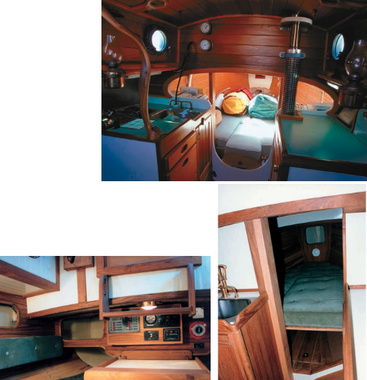 Mijita’s forward spaces, above, and a look at the interior of Maid of Slapton, at right and below. Keith Smith describes Maid as “pretty much a standard Sam L. Morse boat.” He took delivery in 1995 and enjoyed cruising the California coast before shipping her home to England.