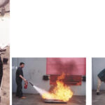 A fire aboard can have serious consequences, above. Adequate, nearby fire extinguishers can help you stop the flames before they destroy your boat. At right, Keith Burke of DBC Marine Safety Systems demonstrates the use of a CO2 extinguisher, and author Simon Hill gives it a go with reassuring results.