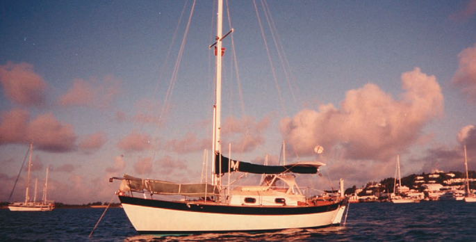 The Puschs’ If is a “short cabin trunk” version of the Frances/Morris 26. Notice the “gunwhale styling line” which seems to visually reduce the high freeboard. Pretty as a picture, these boats are known to be seakindly ocean vessels.