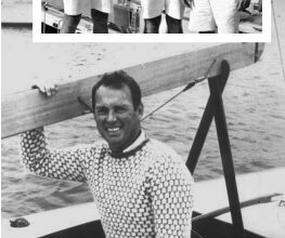 George O’Day, above. At top, photo of the 1960 Olympics gold medal crew: George in center with Jim Hunt, at left, and Dave Smith, right.