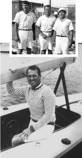 George O’Day, above. At top, photo of the 1960 Olympics gold medal crew: George in center with Jim Hunt, at left, and Dave Smith, right.