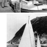 Tom Gillmer and his current boat, a 30-foot version of his Blue Moon design. The Allied Seawind, Apogee, below, leaving Cape Town, South Africa, on the last leg of her circumnavigation. Alan Eddy at the helm.