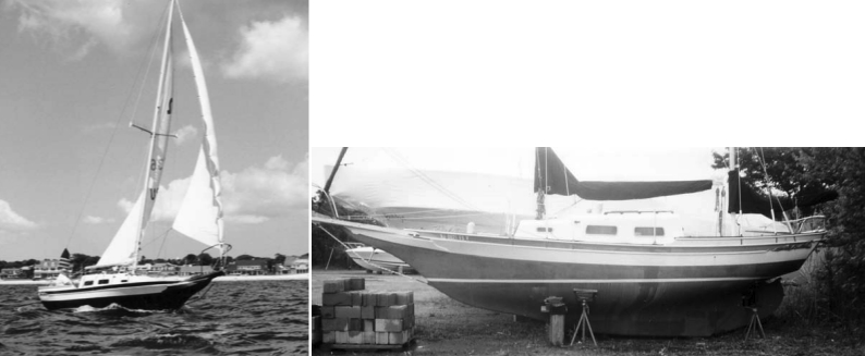 Neil Pancoast’s Privateer 26, at right, Neil is the contact for Privateer sailors. At left, Mike Murphy’s Miss Sweet Pea sails near Massachusetts.