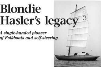 Above, Jester, the highly modified Folkboat loved and raced by both Blondie Hasler and Mike Richey.