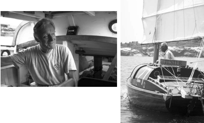 Although he did not race to win – just for the fun of it – Mike Richey continued the tradition of singlehanded ocean racing on Jester. He’s shown here following the race in 1996.