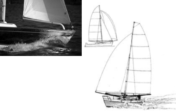 The Hoyt Jib Boom, above left, appears as standard equipment on Island Packet Yachts and on the Alerion Express 28s sold by Garry’s company, Newport R&D. Garry Hoyt’s improvement of the AeroRig is the Hoyt Balanced Rig, at right, in which the mainsail track revolves around the mast. Both systems use a single, continuous boom on which both the mainsail and jib are tacked. Jibes are gentle. One sheet controls both sails.