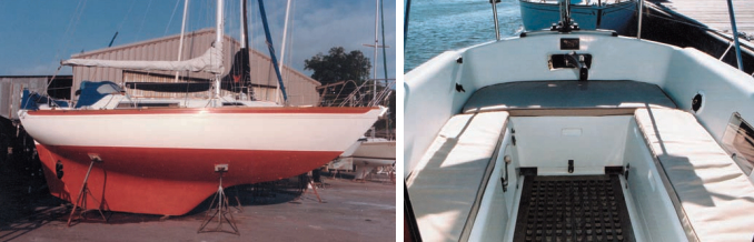 A large cockpit, at right, both isolates and protects voyagers from the elements. The floor grating protects the top of the fuel tank, immediately below it. Pagan Knight, at left, shows the Nick 31 profile.
