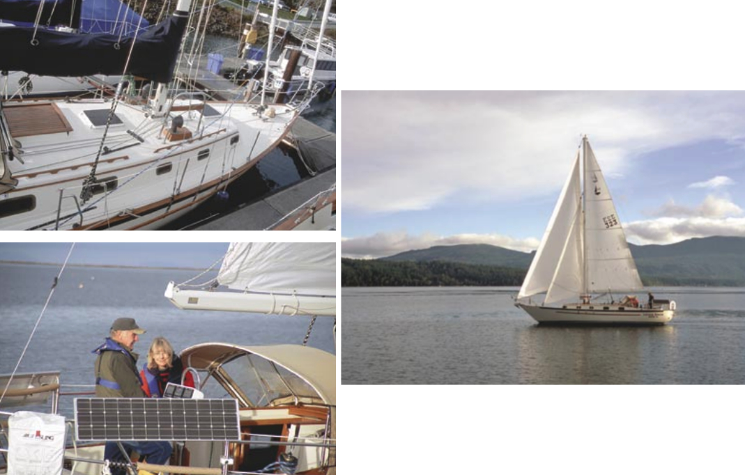 Autumn Breeze is nestled in at the John Wayne Marina in Sequim, Washington, above left. The boat has an uncluttered foredeck and plenty of ports and ventilation. Jon and Marga Church, at left. These two knew they wanted a Pacific Seacraft sailboat, but they thought they were looking for a 34 until Autumn Breeze captured their imaginations. She made the trip from Michigan to Washington a couple of years ago and has been enjoying the taste of salt water ever since.