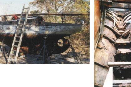 You had to use your imagination in the early stages of the refit. Zephyr, a 1938 Alden Malabar Jr., was going downhill fast until she was rescued by Tom Garber.