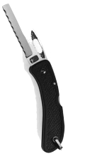 The Boye Boat Knife comes with a serrated blade, shown here, or a plain edge, which is Jerry’s preference.