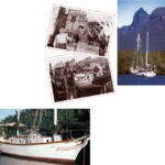 Renee Tighe, with husband Bill, top opposite page, launches her namesake at Newport Beach in December of 1957. Renee Tighe, center opposite page, waits her turn to launch behind August Moon at Newport Beach, California, in 1957. They were the first boats out of the Willard Boat Works yard. (Both photos: Beckner Photo Services California.) At left on opposite page and this page above, Renee out cruising.