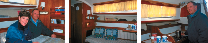 Anne and David Taft enjoy Solace’s comfortable accommodations and the “amazing amount of storage.” David has refinished the teak interior, installed two solar ventilating hatches, and completed other upgrades. They share the cooking duties, but he always makes their morning coffee.