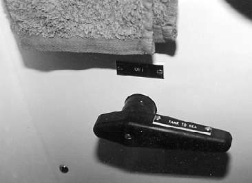 A tank-to-sea valve (clearly marked to avoid mistakes) in the head of a Freebird 50.