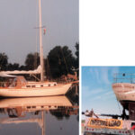 Crystal Vision, a Luders-designed Sea Sprite 34, at anchor on facing page, and on the road from Fort Wayne, Indiana, to her new home on the East Coast.