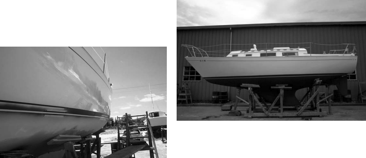 At left, Serena, once again shiny enough to reflect the scene around her. Above, her bottom is freshly painted.