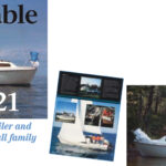 Author Ken O’Driscoll and his wife, Pat, spent many happy hours sailing their Sirius 21, Fineen, at left and on facing page, on Lake Huron’s Georgian Bay and North Channel. They owned the boat for two years before moving on to a C&C 30 and finally to a Niagara 35. Ken notes that, thanks to the swing keel, he was standing in waist-deep water when he shot the photo at left. A copy of the original sales brochure, below.