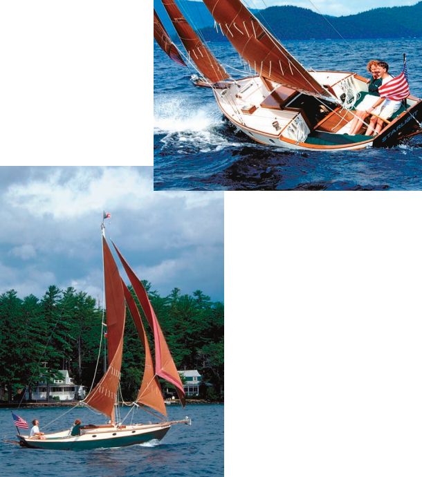Tim and Linda Bates sail Starlight on Lake Winnipesaukee in New Hampshire. Sam Crocker’s raised-foredeck design is evident in these photos and on the facing page.