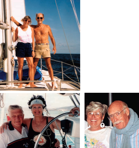 Seventy-one-year-old Bill Trilling, above, with wife, Elma, hopes his life will be one continuous beam reach up and down the island chain from St. Marten to Venezuela. At right, Raymonde Perreault sailed her husband, Jean, from Puerto Rico to Newport, Rhode Island, when his health failed. "I never quit, and Jean was very proud of my performance and told me many times that it would have been impossible for him without my help and courage," she says. A decade after 75-year-old Basil Jackson, far right, traded Ben Gay for suntan lotion, he is still enjoying his “last years” with wife, Ann.